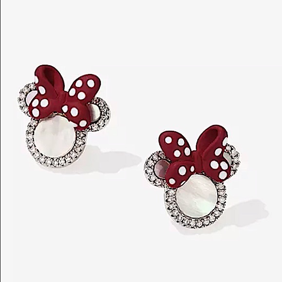 Sterling Silver Rhinestone Minnie Mouse Stud Earrings - Picture 5 of 8